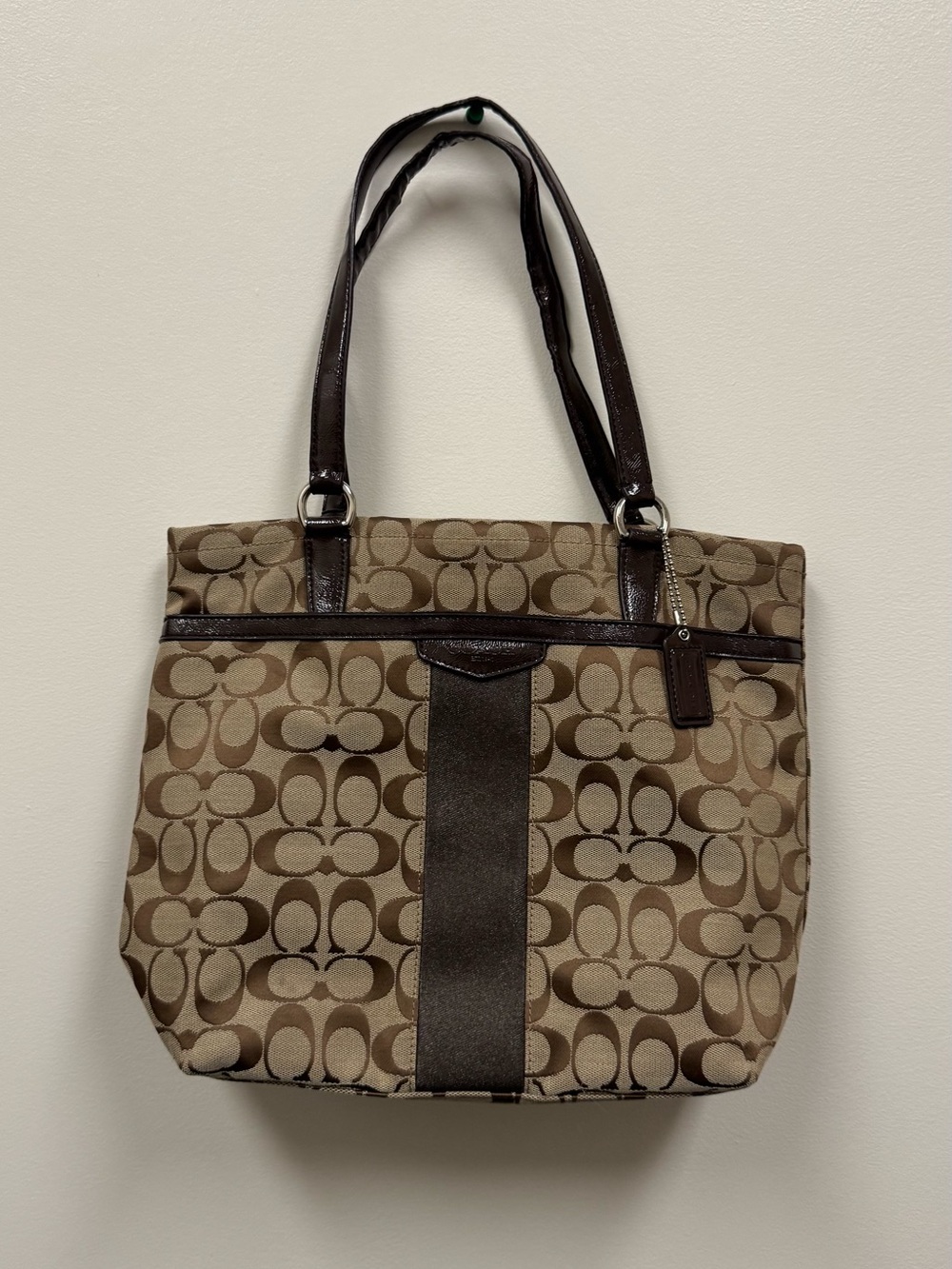 Coach Brown Signature Canvas Tote with Dark Brown Trim